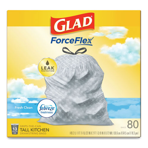 Glad® Odorshield Tall Kitchen Drawstring Bags, 13 Gal, 0.72 Mil, 24" X 27.38", White, 80-box freeshipping - TVN Wholesale