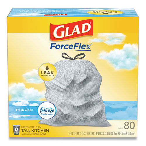 Glad® Odorshield Tall Kitchen Drawstring Bags, 13 Gal, 0.72 Mil, 24" X 27.38", White, 80-box freeshipping - TVN Wholesale