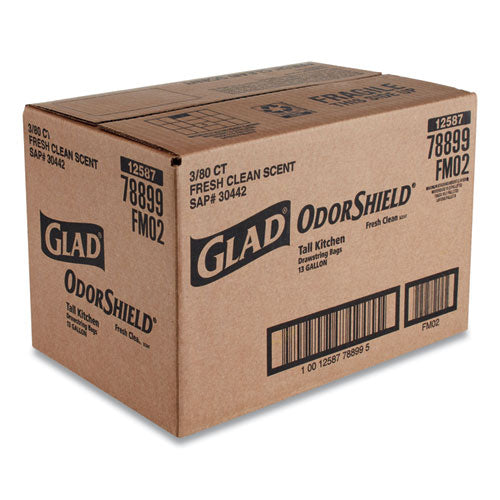 Glad® Odorshield Tall Kitchen Drawstring Bags, 13 Gal, 0.72 Mil, 24" X 27.38", White, 240-carton freeshipping - TVN Wholesale
