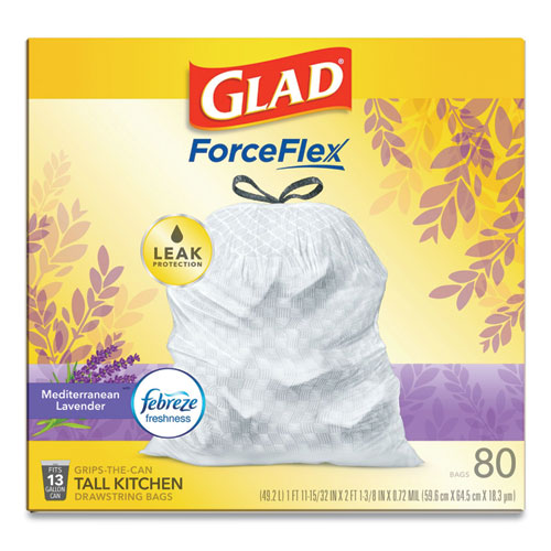 Glad® Odorshield Tall Kitchen Drawstring Bags, 13 Gal, 0.95 Mil, 24" X 27.38", White, 80-box freeshipping - TVN Wholesale