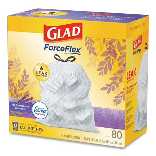 Glad® Odorshield Tall Kitchen Drawstring Bags, 13 Gal, 0.95 Mil, 24" X 27.38", White, 80-box freeshipping - TVN Wholesale