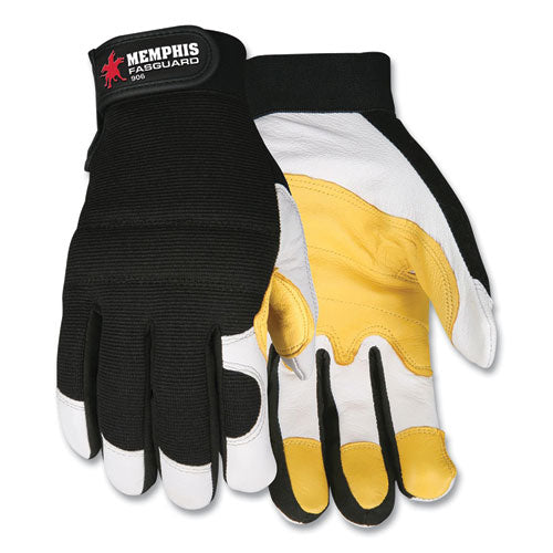 MCR™ Safety Goatskin Leather Palm Mechanics Gloves, Black-yellow-white, X-large freeshipping - TVN Wholesale