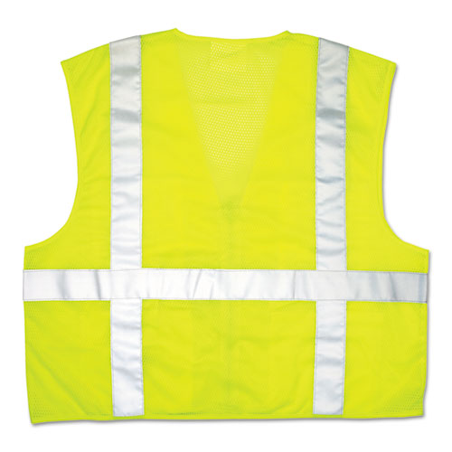 MCR™ Safety Luminator Safety Vest, Large, Lime Green With Stripe freeshipping - TVN Wholesale