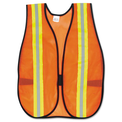 MCR™ Safety Orange Safety Vest, 2" Reflective Strips, Polyester, Side Straps, One Size Fits All, Bright Orange freeshipping - TVN Wholesale