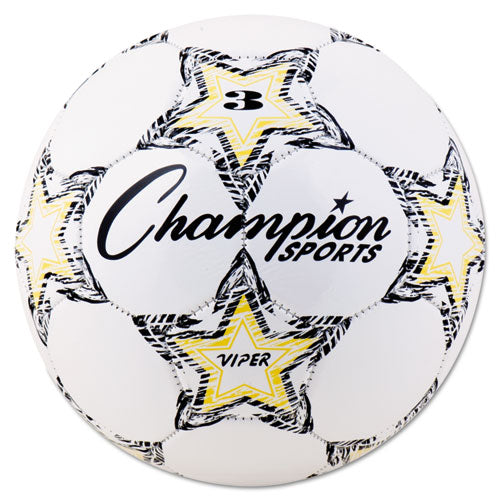 Champion Sports Viper Soccer Ball, No. 3 Size, 7.25" To 7.5" Diameter, White freeshipping - TVN Wholesale