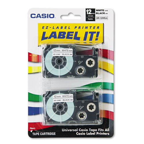 Casio® Tape Cassettes For Kl Label Makers, 0.37" X 26 Ft, Black On White, 2-pack freeshipping - TVN Wholesale
