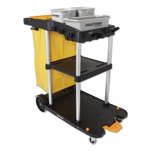 Coastwide Professional™ Click-connect Janitorial Cart, 3 Shelves, 43.2 X 22 X 46.3, Black-gray freeshipping - TVN Wholesale