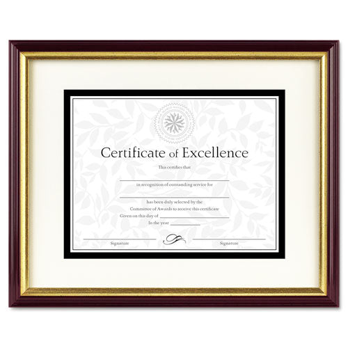 DAX® Document-certificate Frame W-mat, Plastic, 11 X 14, 8 1-2 X 11, Mahogany-gold freeshipping - TVN Wholesale