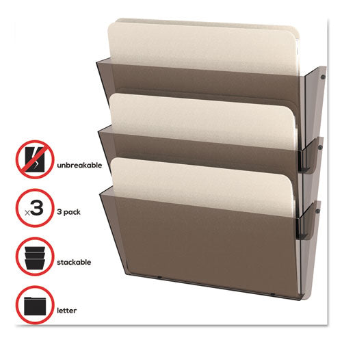 deflecto® Unbreakable Docupocket 3-pocket Wall File, Letter, 14 1-2 X 3 X 6 1-2, Smoke freeshipping - TVN Wholesale