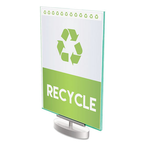deflecto® Superior Image Swivel Sign Holder W-green Edge, 8 1-2 X 11 Insert, Silver Base freeshipping - TVN Wholesale