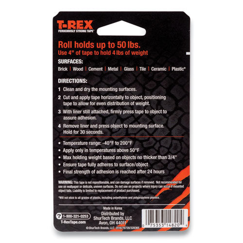T-REX® Extreme Hold Mounting Tape, 1.5" Core, 1" X 1.66 Yds, Black freeshipping - TVN Wholesale