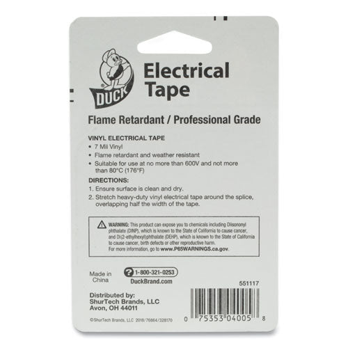 Duck® Pro Electrical Tape, 1" Core, 0.75" X 66 Ft, Black freeshipping - TVN Wholesale