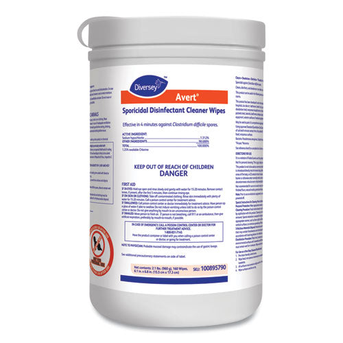 Diversey™ Avert Sporicidal Disinfectant Cleaner Wipes, Chlorine, 6 X 7, 160-can, 12-carton freeshipping - TVN Wholesale