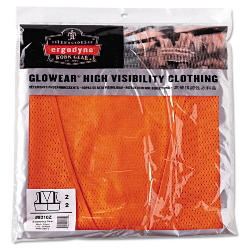 ergodyne® Glowear 8210z Class 2 Economy Vest, Polyester Mesh, Zipper Closure, Large To X-large, Orange freeshipping - TVN Wholesale