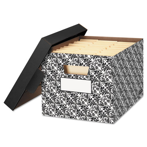 Bankers Box® Stor-file Decorative Medium-duty Storage Box, Letter-legal Files, 12.5" X 16.25" X 10.5", Black-white Brocade Design, 4-ct freeshipping - TVN Wholesale