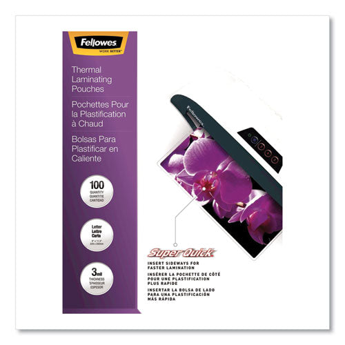 Fellowes® Superquick Thermal Laminating Pouches, 3 Mil, 9" X 11.5", Gloss Clear, 100-pack freeshipping - TVN Wholesale