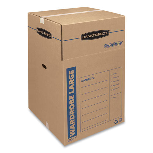 Bankers Box® Smoothmove Wardrobe Box, Regular Slotted Container (rsc), 24" X 24" X 40", Brown Kraft-blue, 3-carton freeshipping - TVN Wholesale