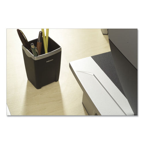 Fellowes® Office Suites Divided Pencil Cup, Plastic, 3 1-16 X 3 1-16 X 4 1-4, Black-silver freeshipping - TVN Wholesale