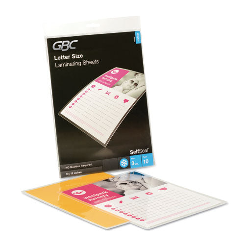 GBC® Selfseal Self-adhesive Laminating Pouches And Single-sided Sheets, 8 Mil, 4.13" X 2.94", Gloss Clear, 10-pack freeshipping - TVN Wholesale