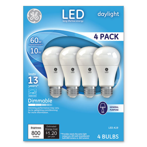 GE Led Daylight A19 Dimmable Light Bulb, 10 W, 4-pack freeshipping - TVN Wholesale