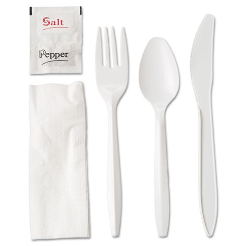 GEN Wrapped Cutlery Kit, 6,25", Fork-napkin-salt, Polypropylene, White, 500-carton freeshipping - TVN Wholesale