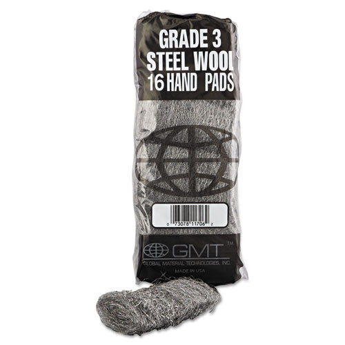 GMT Industrial-quality Steel Wool Hand Pads, #3 Medium, Steel Gray, 16 Pads-sleeve, 12 Sleeves-carton freeshipping - TVN Wholesale