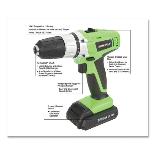 OEMTOOLS® 20v Max.li-ion 3-8 Inch Drive Cordless Drill freeshipping - TVN Wholesale