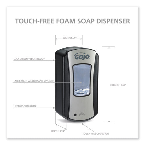 GOJO® Ltx-12 Touch-free Dispenser, 1,200 Ml, 5.75 X 3.33 X 10.5, Brushed Chrome-black freeshipping - TVN Wholesale