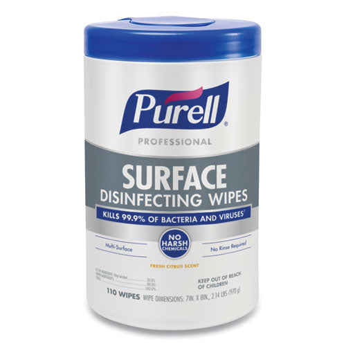 PURELL® Professional Surface Disinfecting Wipes, 7 X 8, Fresh Citrus, 110-canister, 6 Canister-carton freeshipping - TVN Wholesale