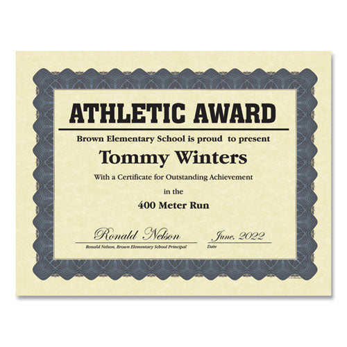 Great Papers!® Metallic Border Certificates, 11 X 8.5, Ivory-blue With Blue Border, 100-pack freeshipping - TVN Wholesale