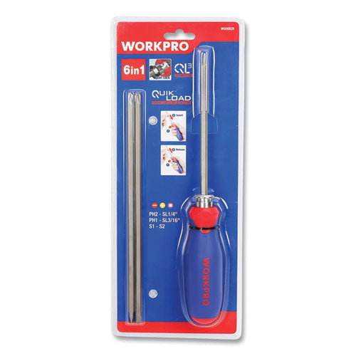 Workpro® Quickload Ql3 6-in-1 Driver, 3-16" And 1-4" Slotted, #1 And #2 Phillips, S1 And S2 Hex, 9" Shafts freeshipping - TVN Wholesale