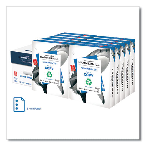 Hammermill® Great White 30 Recycled Print Paper, 92 Bright, 20lb, 8.5 X 11, White, 500 Sheets-ream, 10 Reams-carton, 40 Cartons-pallet freeshipping - TVN Wholesale