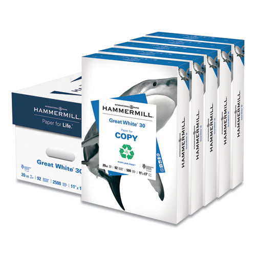 Hammermill® Great White 30 Recycled Print Paper, 92 Bright, 20lb, 8.5 X 11, White, 500 Sheets-ream, 10 Reams-carton, 40 Cartons-pallet freeshipping - TVN Wholesale