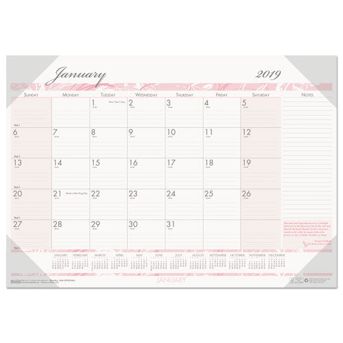 House of Doolittle™ Recycled Monthly Desk Pad Calendar, Breast Cancer Awareness Artwork, 22 X 17, Black Binding-corners,12-month (jan-dec): 2022 freeshipping - TVN Wholesale