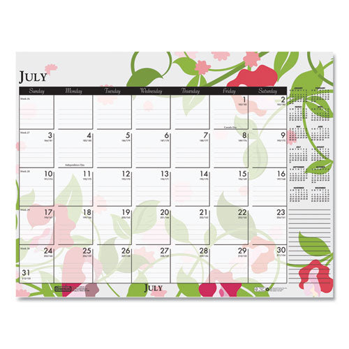 House of Doolittle™ Recycled Desk Pad Calendar, Wild Flowers Artwork, 18.5 X 13, White Sheets, Black Binding-corners,12-month (jan-dec): 2022 freeshipping - TVN Wholesale
