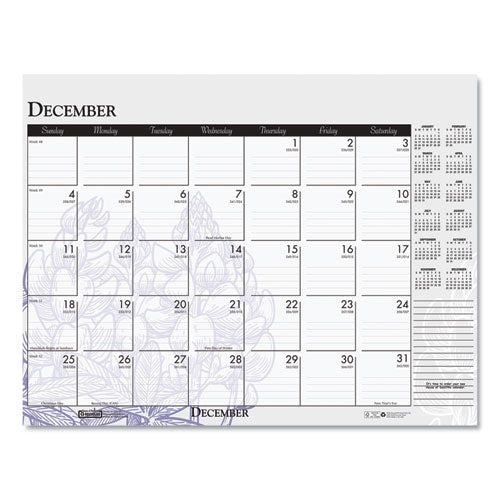 House of Doolittle™ Recycled Desk Pad Calendar, Wild Flowers Artwork, 18.5 X 13, White Sheets, Black Binding-corners,12-month (jan-dec): 2022 freeshipping - TVN Wholesale