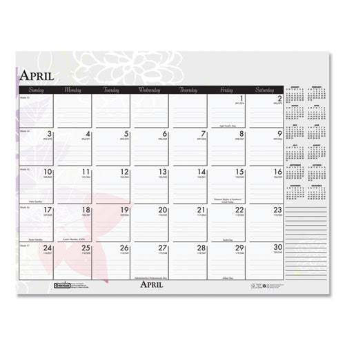 House of Doolittle™ Recycled Desk Pad Calendar, Wild Flowers Artwork, 18.5 X 13, White Sheets, Black Binding-corners,12-month (jan-dec): 2022 freeshipping - TVN Wholesale