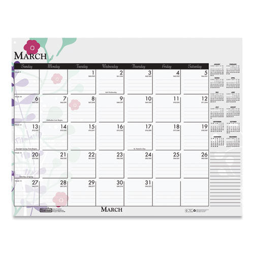 House of Doolittle™ Recycled Desk Pad Calendar, Wild Flowers Artwork, 18.5 X 13, White Sheets, Black Binding-corners,12-month (jan-dec): 2022 freeshipping - TVN Wholesale