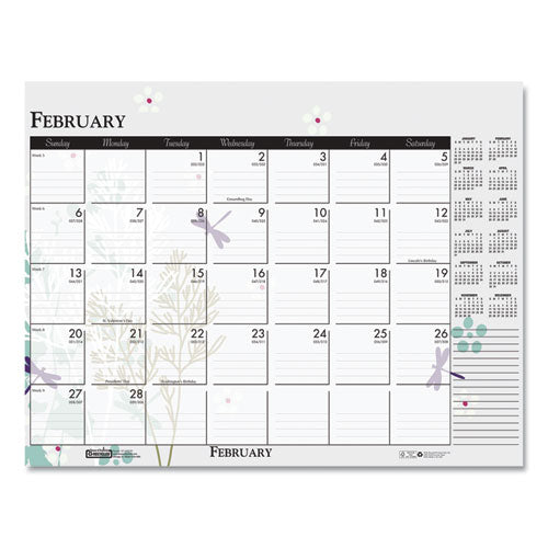 House of Doolittle™ Recycled Desk Pad Calendar, Wild Flowers Artwork, 22 X 17, White Sheets, Black Binding-corners,12-month (jan-dec): 2022 freeshipping - TVN Wholesale