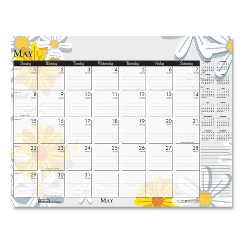 House of Doolittle™ Recycled Desk Pad Calendar, Wild Flowers Artwork, 22 X 17, White Sheets, Black Binding-corners,12-month (jan-dec): 2022 freeshipping - TVN Wholesale