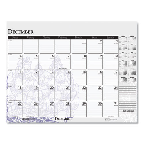 House of Doolittle™ Recycled Desk Pad Calendar, Wild Flowers Artwork, 22 X 17, White Sheets, Black Binding-corners,12-month (jan-dec): 2022 freeshipping - TVN Wholesale