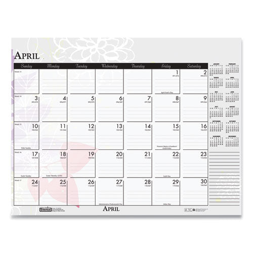 House of Doolittle™ Recycled Desk Pad Calendar, Wild Flowers Artwork, 22 X 17, White Sheets, Black Binding-corners,12-month (jan-dec): 2022 freeshipping - TVN Wholesale