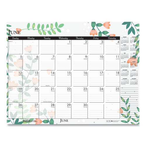 House of Doolittle™ Recycled Desk Pad Calendar, Wild Flowers Artwork, 22 X 17, White Sheets, Black Binding-corners,12-month (jan-dec): 2022 freeshipping - TVN Wholesale