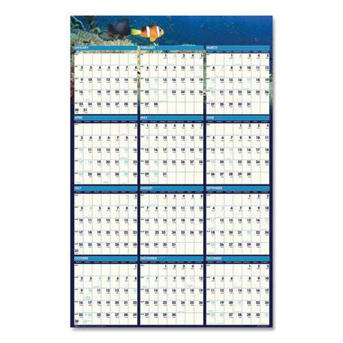 House of Doolittle™ Earthscapes Recycled Reversible-erasable Yearly Wall Calendar, Sea Life Photos, 24 X 37, White Sheets, 12-month(jan-dec):2022 freeshipping - TVN Wholesale