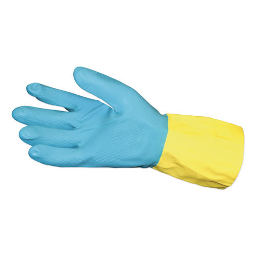 Impact® Flocked Lined Neoprene Over Latex Gloves, Powder-free, Blue-yellow, Large, Dozen freeshipping - TVN Wholesale