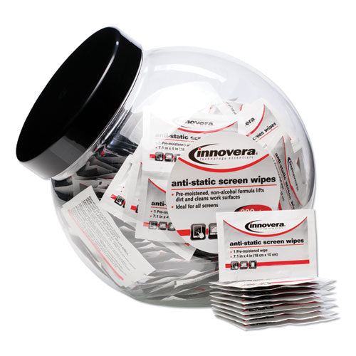 Innovera® Antistatic Screen Cleaning Wipes, 200 Sachets, Fishbowl Black Top freeshipping - TVN Wholesale