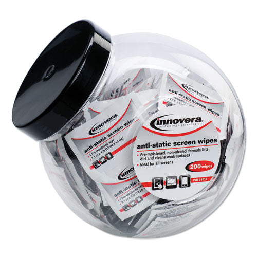 Innovera® Antistatic Screen Cleaning Wipes, 200 Sachets, Fishbowl Black Top freeshipping - TVN Wholesale