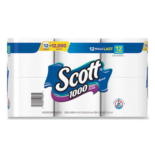 Scott® Toilet Paper, Septic Safe, 1-ply, White, 1000 Sheets-roll, 12 Rolls-pack, 4 Pack-carton freeshipping - TVN Wholesale