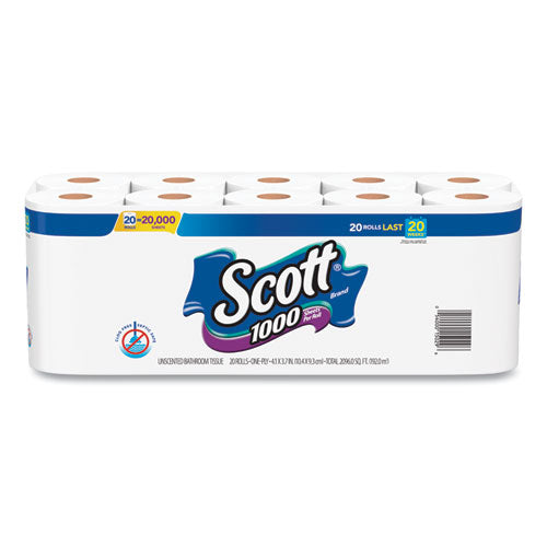 Scott® 1000 Bathroom Tissue, Septic Safe, 1-ply, White, 1000 Sheet-roll, 20-pack freeshipping - TVN Wholesale