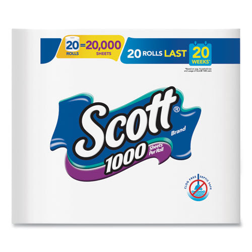 Scott® 1000 Bathroom Tissue, Septic Safe, 1-ply, White, 1000 Sheet-roll, 20-pack freeshipping - TVN Wholesale